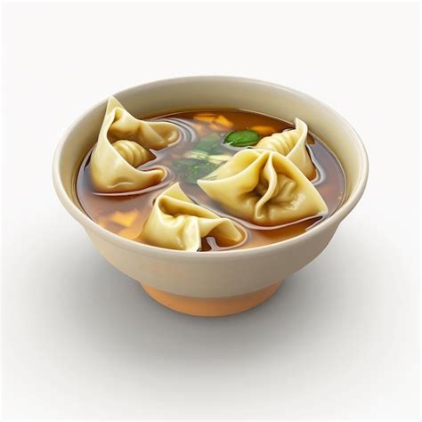 Un Plato De Sopa Wonton Con Una Hoja Verde Encima Foto Premium