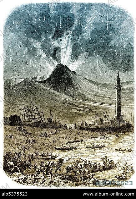 Historic drawing, 19th century, the volcanic eruption on 8th December ...