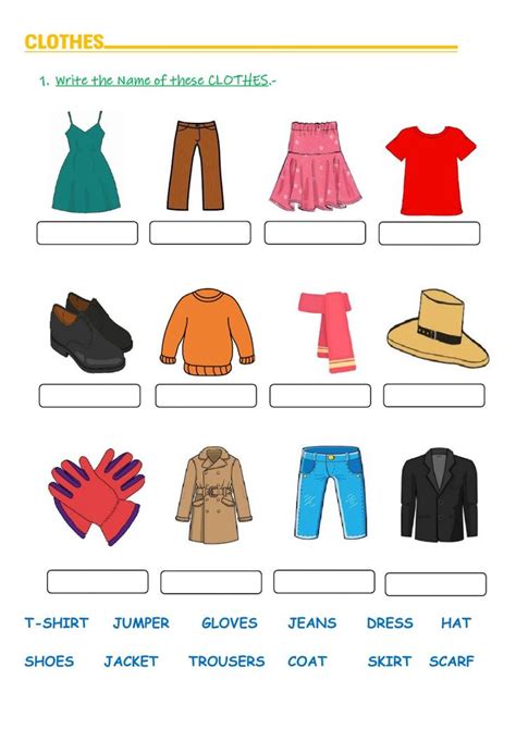 Ejercicio Sobre El Nombre De La Ropa En Inglés Para Niños 47 Off