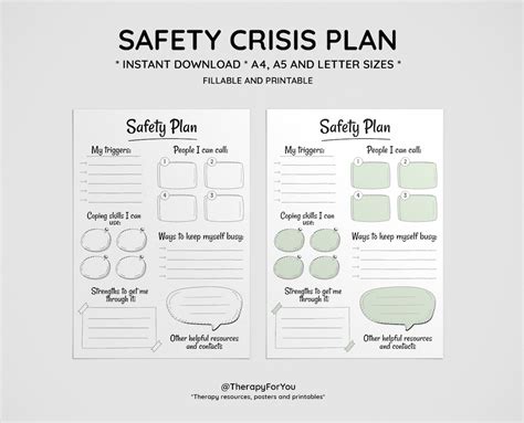 Printable Safety Crisis Plan Worksheet Therapy Aid School Etsy España