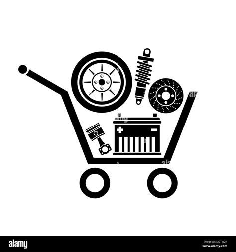 Auto Parts In The Supermarket Trolley Symbol Of Car Parts Store