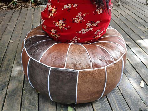 Riseon Boho Handmade Faux Pu Leather Moroccan Pouf Footstool Ottoman