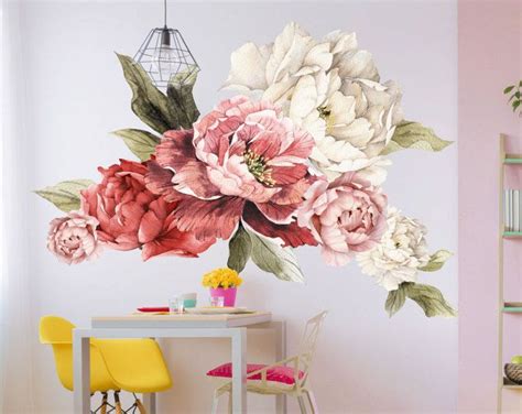 Soft Pink Peony Wall Decal Set Made From Removable Wallpaper Material