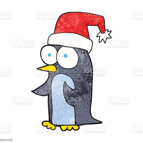 Freehand Textured Cartoon Christmas Penguin Stock Illustration