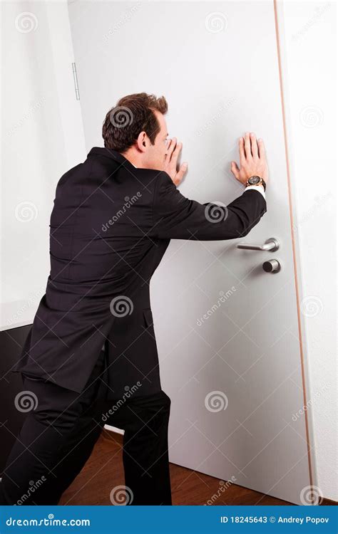 Businessman Pushing The Door Stock Image Image Of Office Businessman