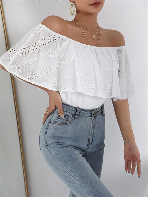 Shein Privé Off Shoulder Schiffy Foldover Front Top Shein Usa