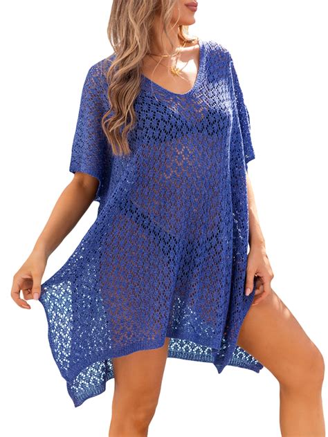 AmShibel Women Crochet Bikini Cover Ups Knit Cutout Split Beach Dress