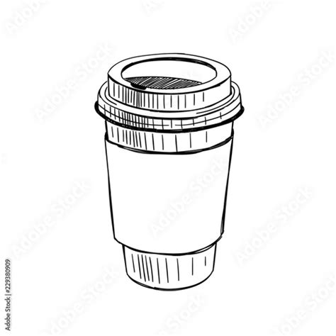 Paper coffee cup hand drawn vector illustration on white background. Coffee to go outline sketch ...