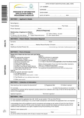 Fillable Online Freedom Of Information Request Form Northern Health