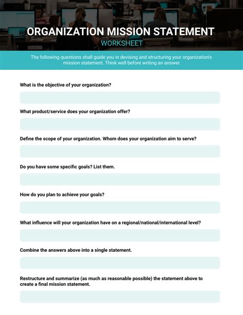 Organization Mission Statement Worksheet Template | Visme