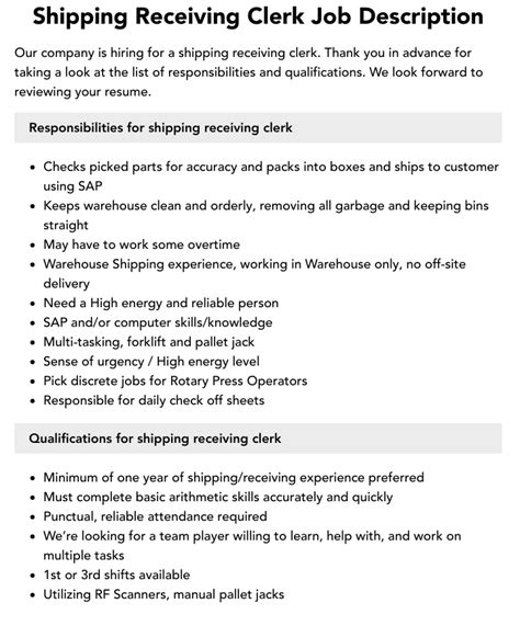 Shipping Receiving Clerk Job Description Velvet Jobs