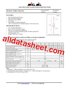 FR301G Datasheet PDF MIC GROUP RECTIFIERS