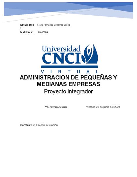 Proyecto Integrador ADM Pequeñas Administración de pequeñas y