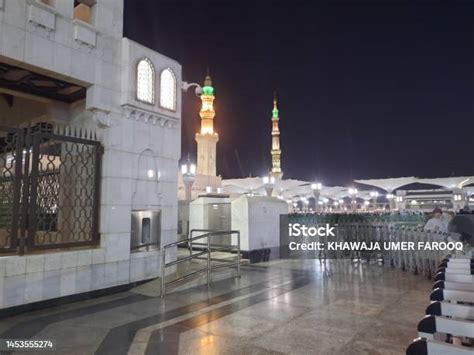 Beautiful View Of Masjid Al Nabawi Madinah At Night Stock Photo ...