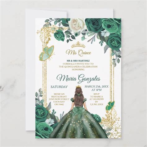 Mis Quince Emerald Green And White Birthday Invitation Zazzle