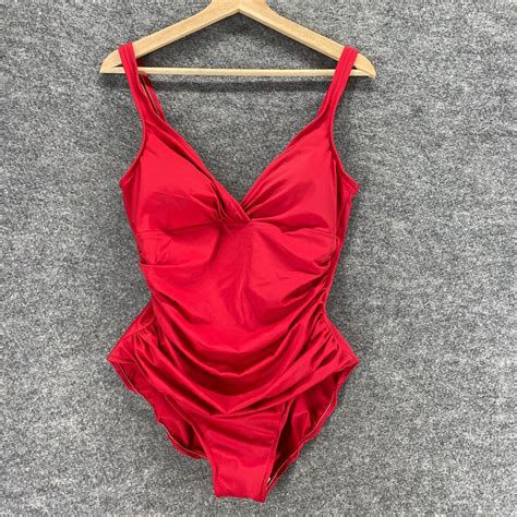 Croft And Barrow Swimsuit Womens 14 Red One Piece V Neck Sleeveless