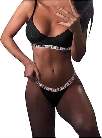 Amazon Zzalalana Womens Sexy Lingerie Bra And Panty Set Letter Print Lace Babydoll Exotic