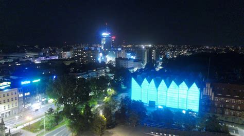 The Philharmonic Hall Filharmonia W Szczecinie Night Drone Footage