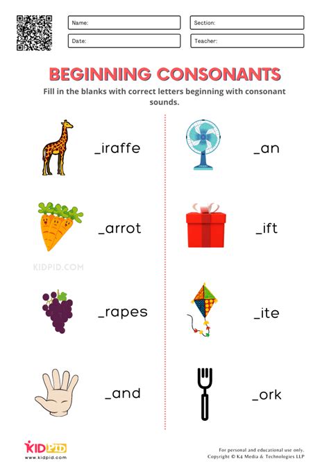 Beginning Consonants Free Printable Worksheets for Kindergarten ...