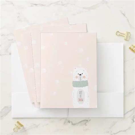 Polar Bear Let It Snow Cute Winter Christmas Pocket Folder Zazzle