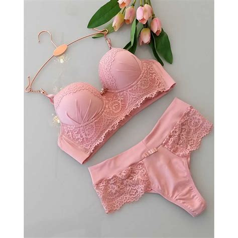 Conjunto Lingerie reforçado e calcinha fio duplo cintura alta Shopee