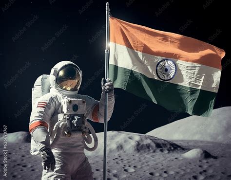 Photo Indian Independence Day Astronaut With Indian Flag On Moon Ai