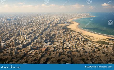 Skyline at a Low View of a Gaza City and the Sea from an Airplane ...