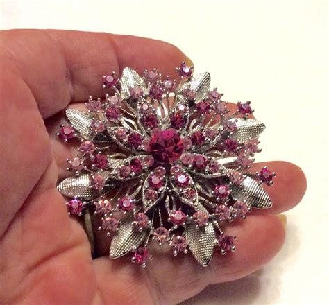 Vintage Silver Metal Pink Rhinestones Flower Cluster Brooch Pin Etsy