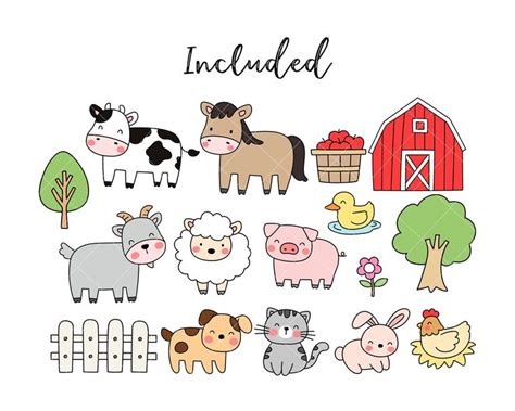 Animals Farm Clipart Cute Farm Animals Farm Clipart Animal - Etsy ...