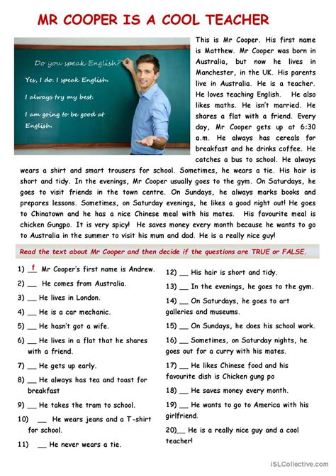 Reading Comprehension Simple Present Esl Worksheet By Ericaplak The