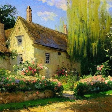 Cotswold Cottage Oil Painting Impressionist Country Garden Landscape