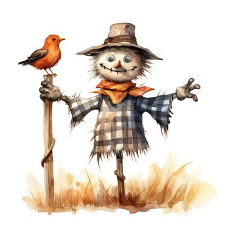 Premium AI Image Friendly FlannelWearing Scarecrow A Whimsical