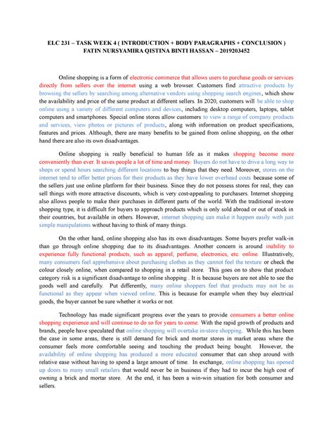 ( Introduction + BODY Paragraphs + Conclusion ) - ELC 231 – TASK WEEK 4