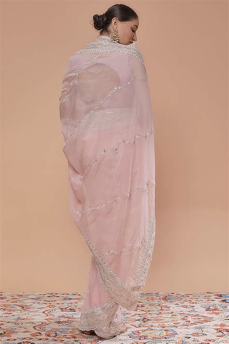 Pink Pure Organza Hand Embroidered Saree Set Design By Kalighata At Pernia S Pop Up Shop 2024