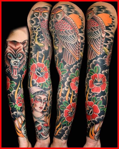 American traditional tattoos with Japanese style background : TattooDesigns