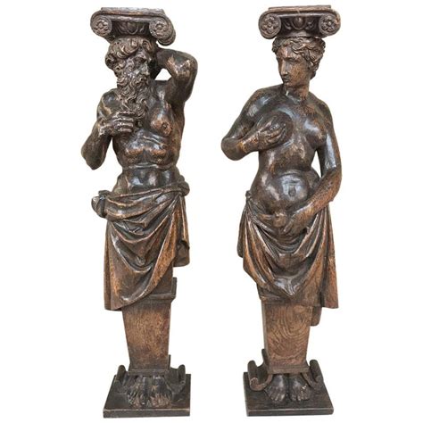 Pair of 19th Century Carved Wood Caryatid Sculptures at 1stDibs