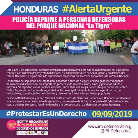 Alertaurgente Honduras Polic A Reprime A Personas Defensoras Del