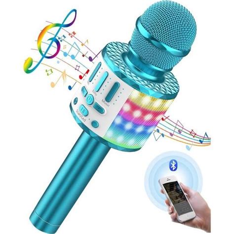 Microphone Karaoké Sans Fil Bluetooth Avec Lumière Led Multi Couleur