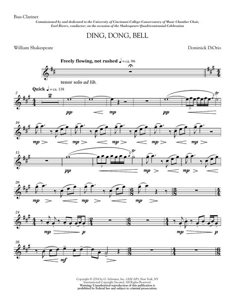 Dominick Diorio Ding Dong Bell Bass Clarinet In Bb Sheet Music