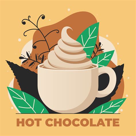 A Cup Of Hot Chocolate With Aesthetic Leaf Decoration Flat Vector Illustration 33170341 Vector