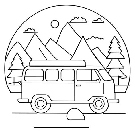 Campers Car Line Art Vector Illustration Premium AI Generated Vector