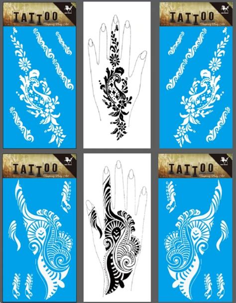 3pairs 6pcs Flower Design White Henna Tattoo Sticker Temporary Hands