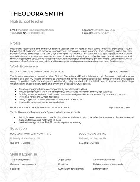 The Best Teaching Cvrésumé Examples And Templates