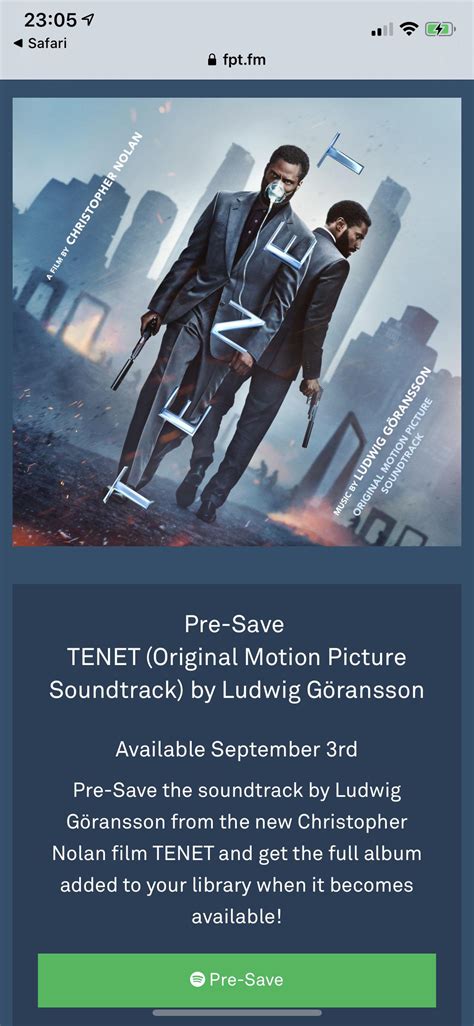 Pre-save the Tenet Soundtrack to your music library as soon as released. Link below. : r/tenet