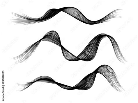 Set Of Vector Black Curved Wavy Lines Brush Stroke Isolated On White