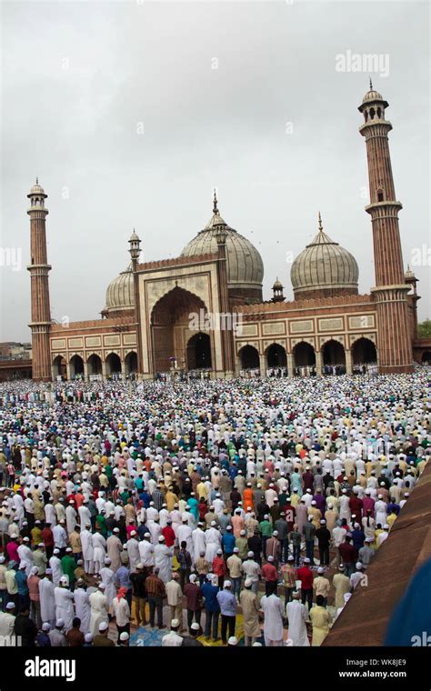 Large Group Of People Praying Namaz At Masjid Jama Masjid Old Delhi