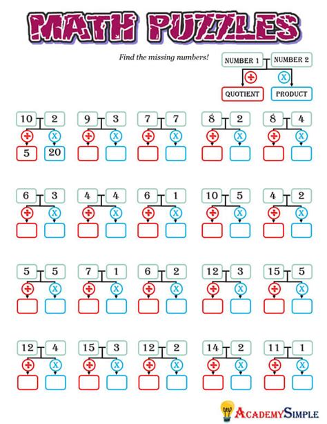 Math Puzzle Division And Multiplication Worksheet Academy Simple