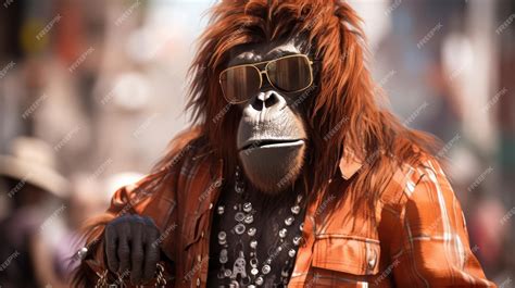 Premium AI Image | An orangutan wearing sunglasses and a shirt ai