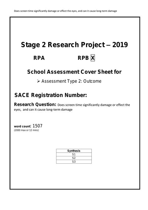 Outcome Screen Time And Eyes Research Project Year 12 Sace Thinkswap