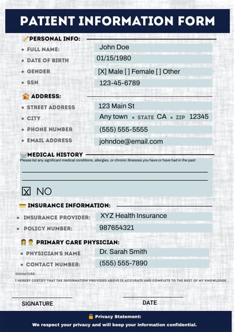 Patient Information Form Template Postermywall